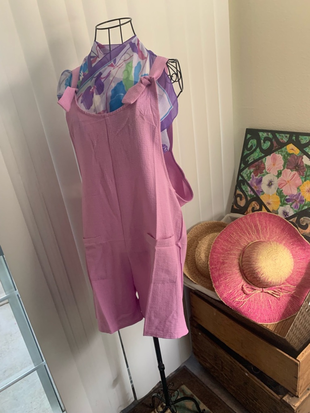 Casual Pink Pocket romper oversalls with Wide Straps - Picture 3 of 8